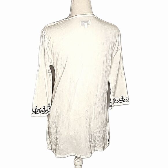 Blouse by Just Be Boho Embroidered White Blue Size Medium - Picture 3 of 5